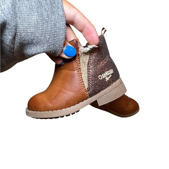 Oshkosh B’Gosh Toddler Girl Glitter Heel Ankle Boots Size 5 Brown and Gold - Picture 8 of 9